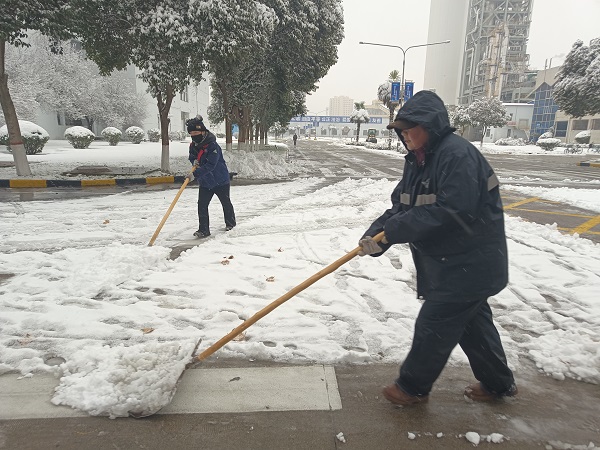 2024年1月15日，行政保衛(wèi)部組織人員在各主干道、人行道進行掃雪.jpg